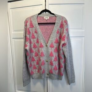 ADORA Fluffy Tree Accent Cardigan Size Women Medium Color Gray With Pink Accents